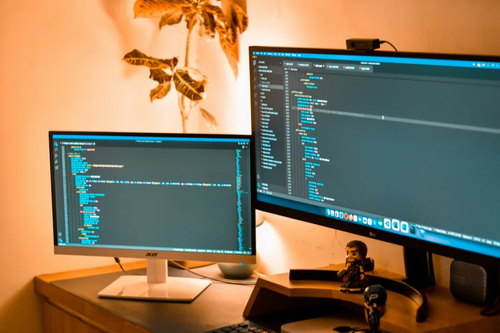 دليلك الشامل إلى برمجة التطبيقات a computer screens on a desk